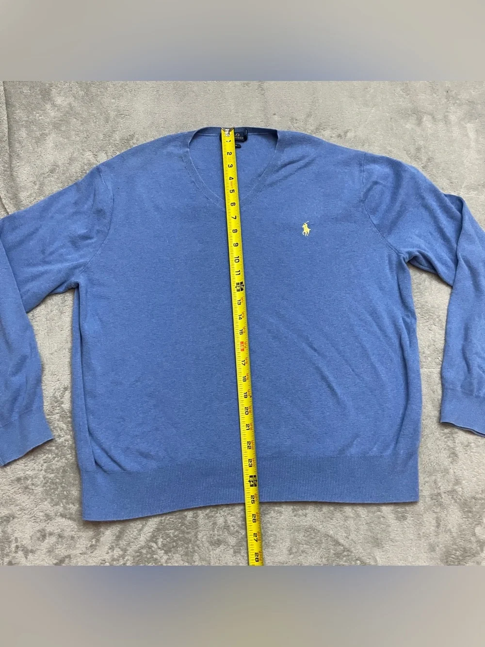 Polo Ralph Lauren Mens Size Large Blue V Neck Pima Cotton Sweater Pullover